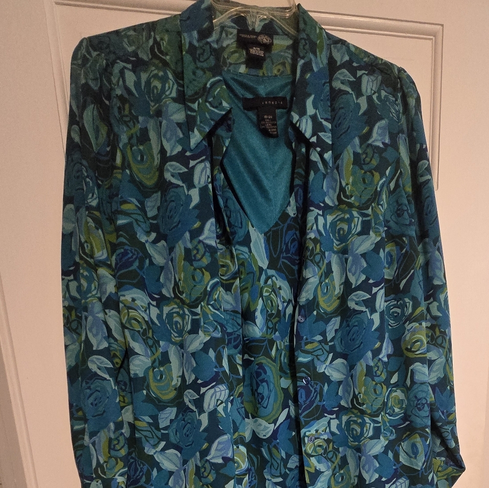 Sleeveless dress with long sleeve overshirt. Plus Size